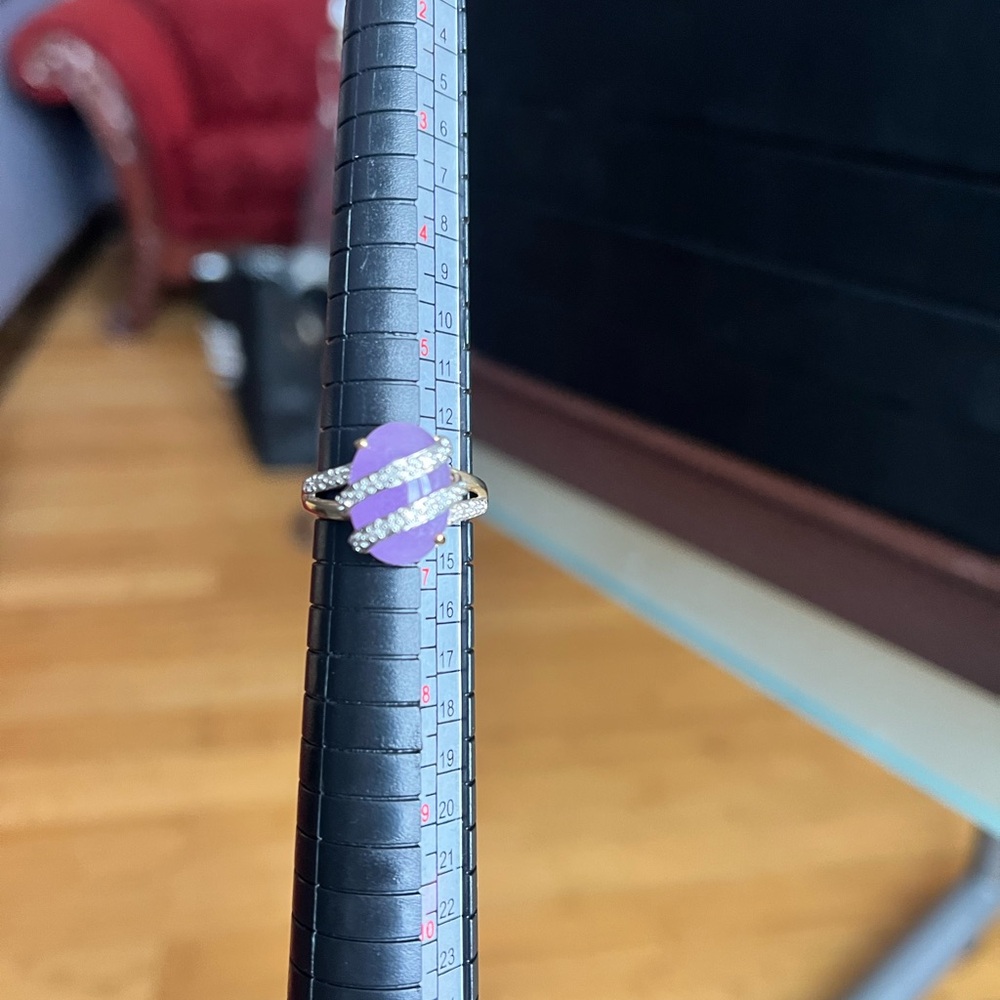 Rare Lavender Jade and Diamond 14kt ring. - Picture 6 of 8